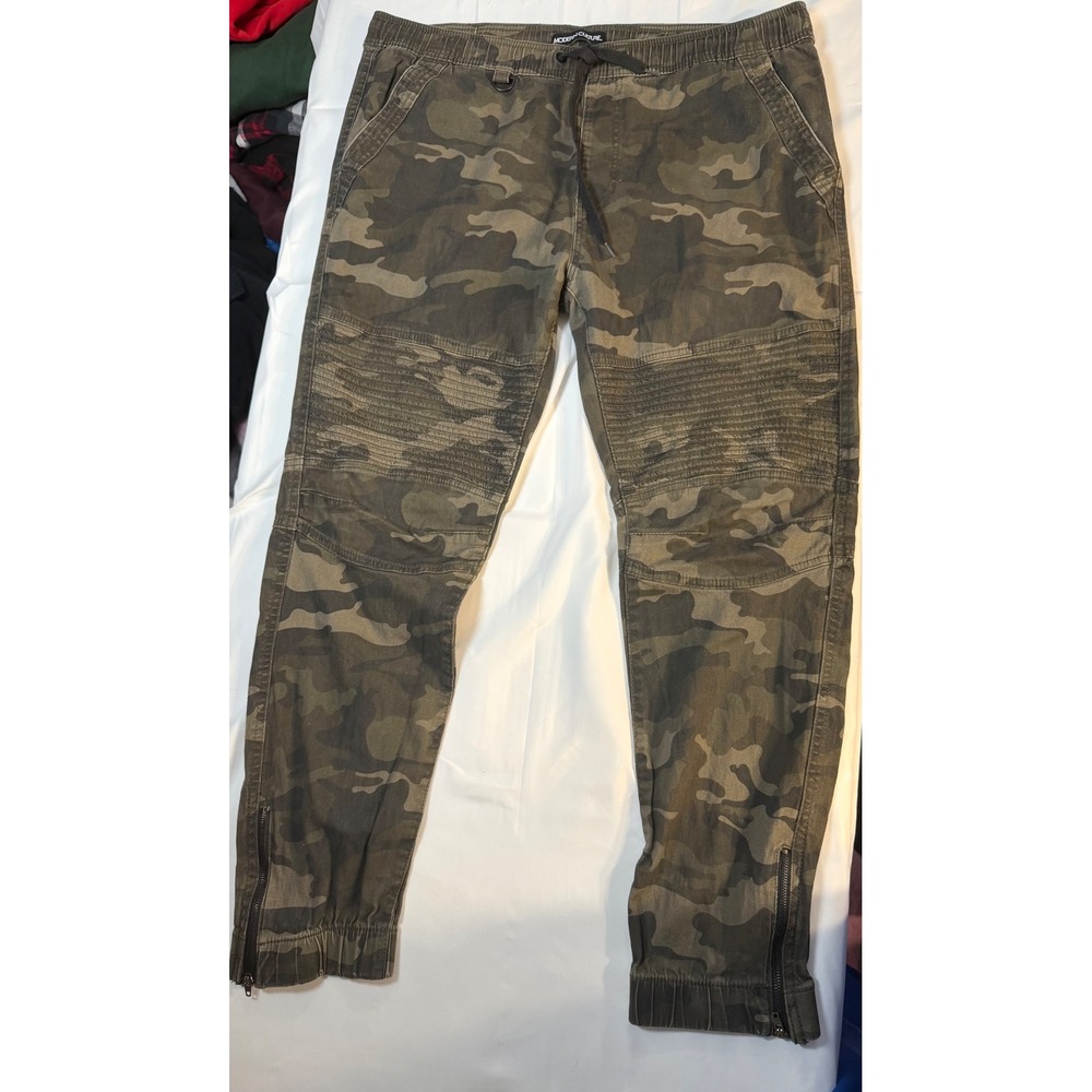 Modern Culture Mens Camo Moto Joggers XL Green Camouflage Ankle Zip Pants